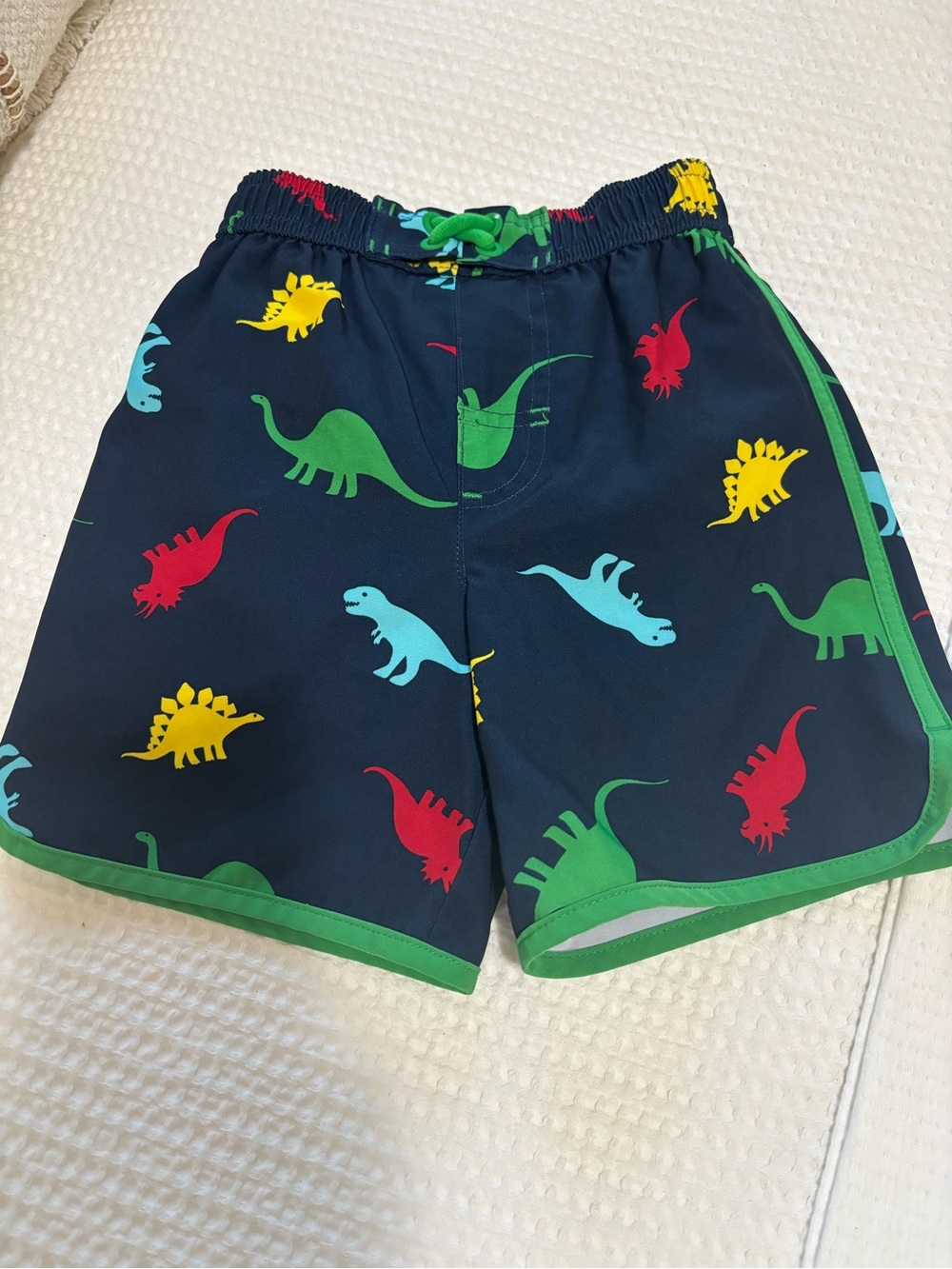 Boys' Navy Swim Trunks with Multicolor Dinosaur Print